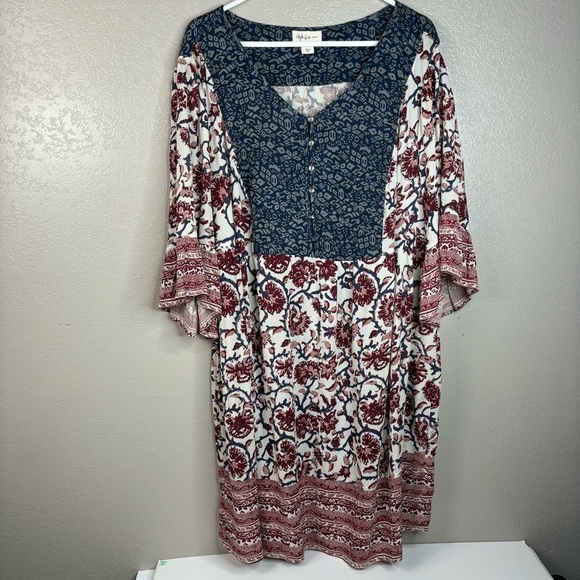 New Style & Co. Boho MIDI Length Dress Navy & Burgandy Plus Size 1X NWOT - Picture 12 of 14